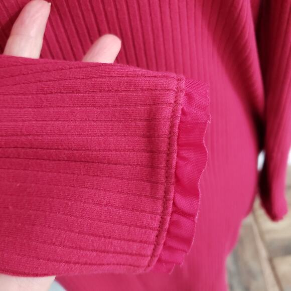 NWT Forever 21+ Long Sleeve Ruffle Short Stretch Knit Dress in Berry Size 1X - Picture 7 of 12